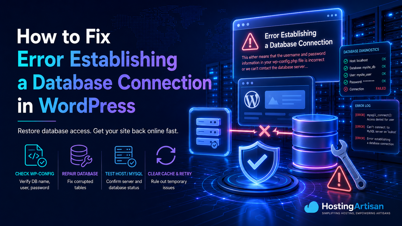 Fix WordPress Database Connection Error: Complete Guide - hostingartisan